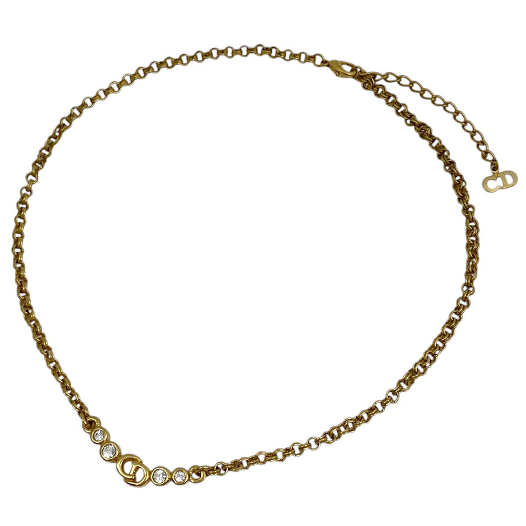 クリスチャンディオール ロゴ ラインストーン ネックレス CD ネックレス GP ラインストーン ゴールド レディース 【中古】bracc