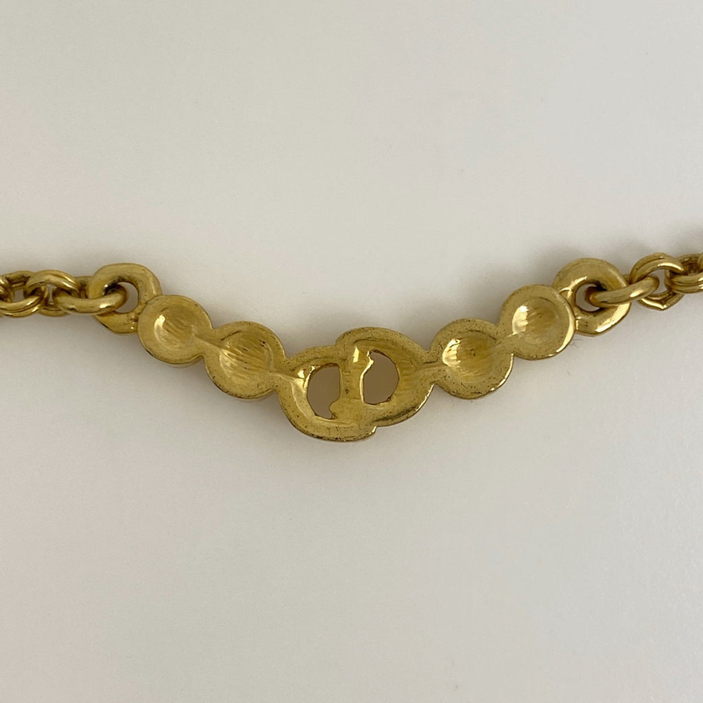 クリスチャンディオール ロゴ ラインストーン ネックレス CD ネックレス GP ラインストーン ゴールド レディース 【中古】bracc