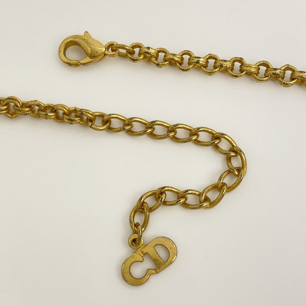 クリスチャンディオール ロゴ ラインストーン ネックレス CD ネックレス GP ラインストーン ゴールド レディース 【中古】bracc