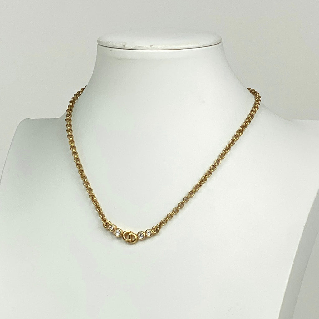 クリスチャンディオール ロゴ ラインストーン ネックレス CD ネックレス GP ラインストーン ゴールド レディース 【中古】bracc