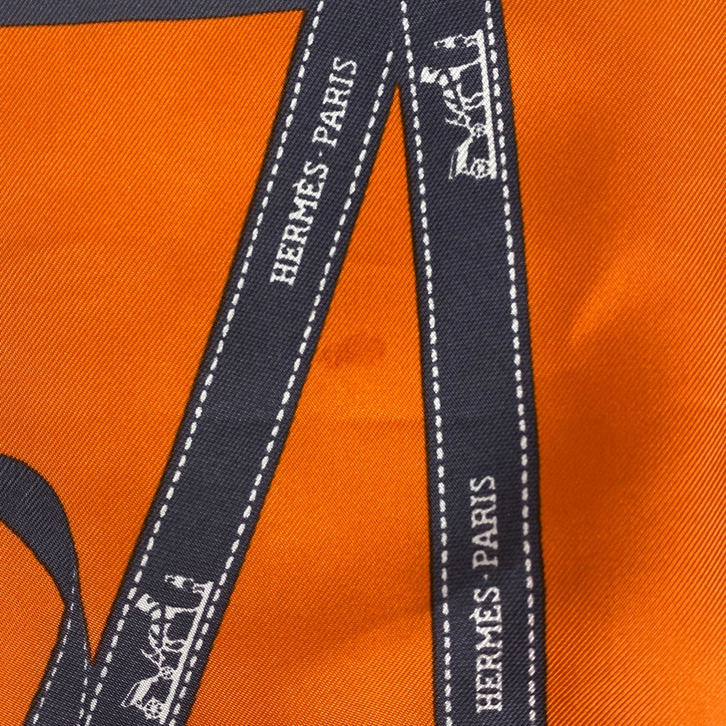エルメス カレ 90 BOLDUC ボルデュック リボン スカーフ シルク オレンジ マルチカラー レディース 【中古】brbag