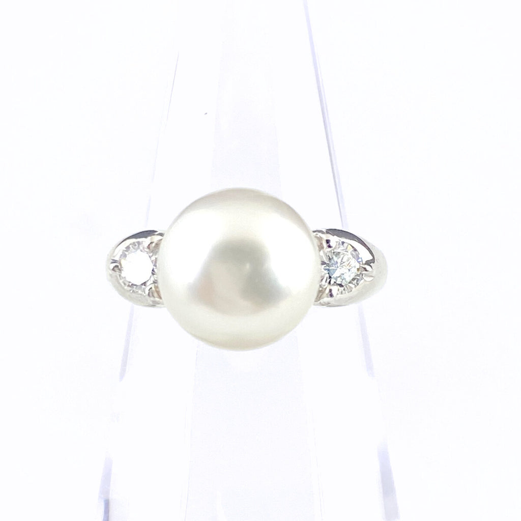 パール デザインリング プラチナ 指輪 メレダイヤ 真珠 リング 10号 Pt900 パール ダイヤモンド レディース 【中古】nbjwl