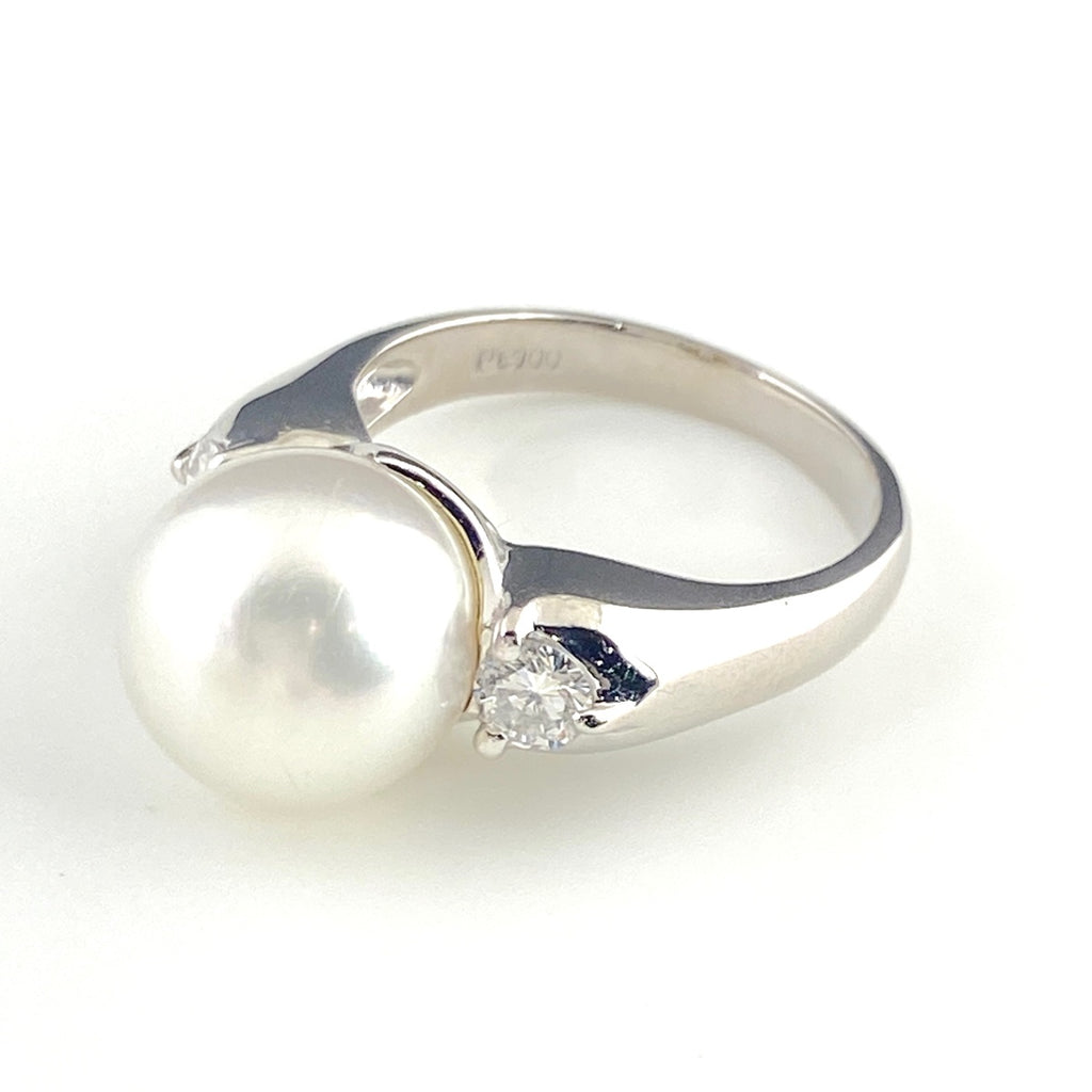パール デザインリング プラチナ 指輪 メレダイヤ 真珠 リング 10号 Pt900 パール ダイヤモンド レディース 【中古】nbjwl