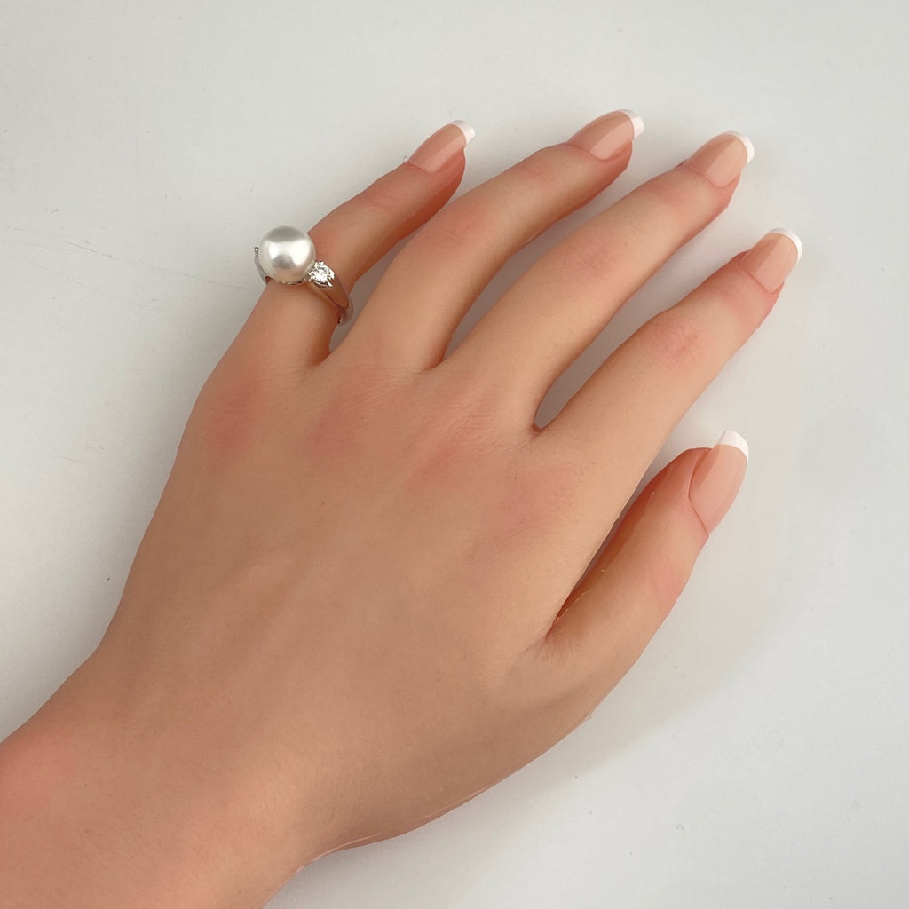 パール デザインリング プラチナ 指輪 メレダイヤ 真珠 リング 10号 Pt900 パール ダイヤモンド レディース 【中古】nbjwl