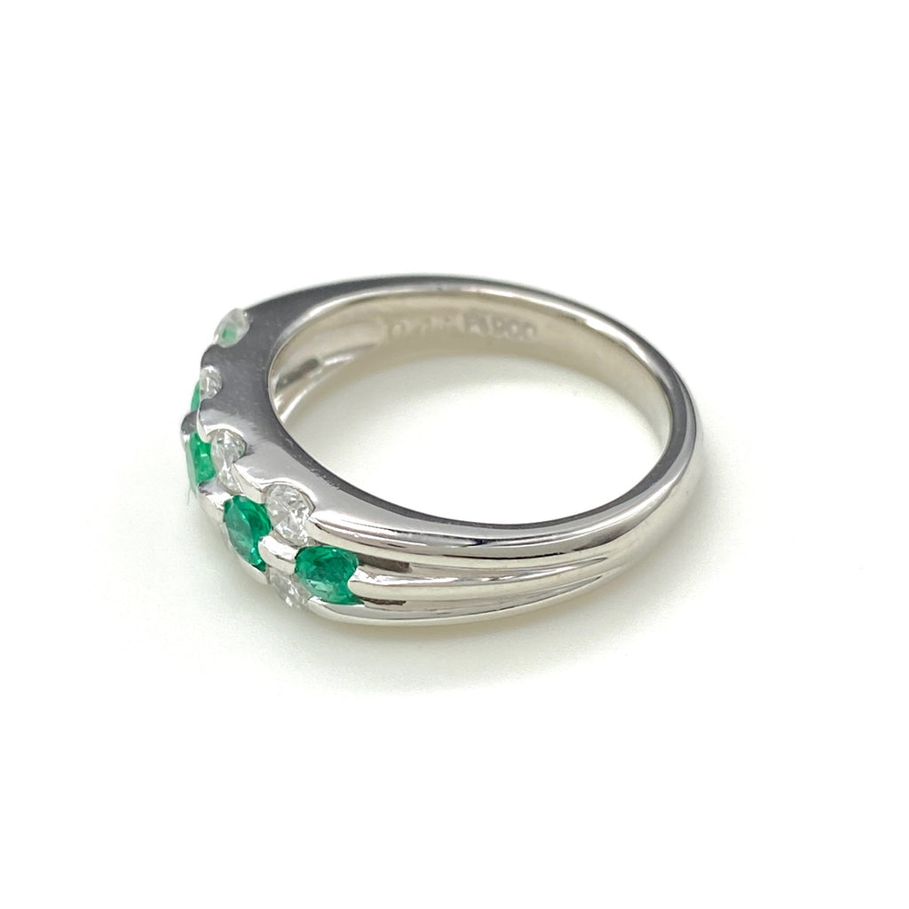 エメラルド デザインリング プラチナ 指輪 メレダイヤ リング 12号 Pt900 エメラルド ダイヤモンド レディース 【中古】nbjwl