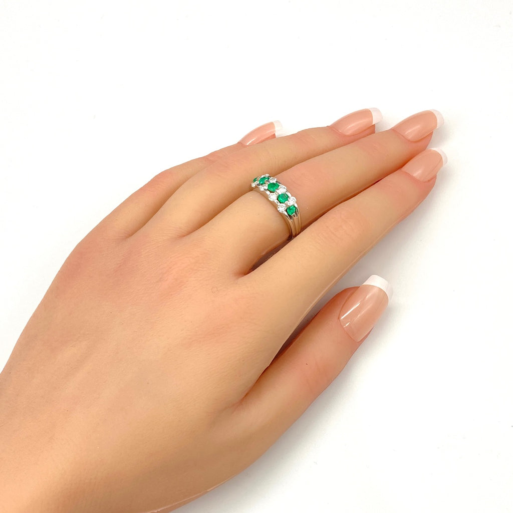 エメラルド デザインリング プラチナ 指輪 メレダイヤ リング 12号 Pt900 エメラルド ダイヤモンド レディース 【中古】nbjwl