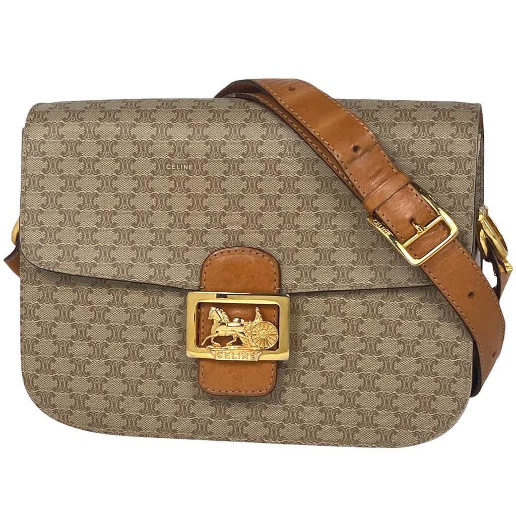 セリーヌ 馬車金具 ショルダーバッグ マカダム柄 ショルダーバッグ レザー ベージュ レディース 【中古】brbag