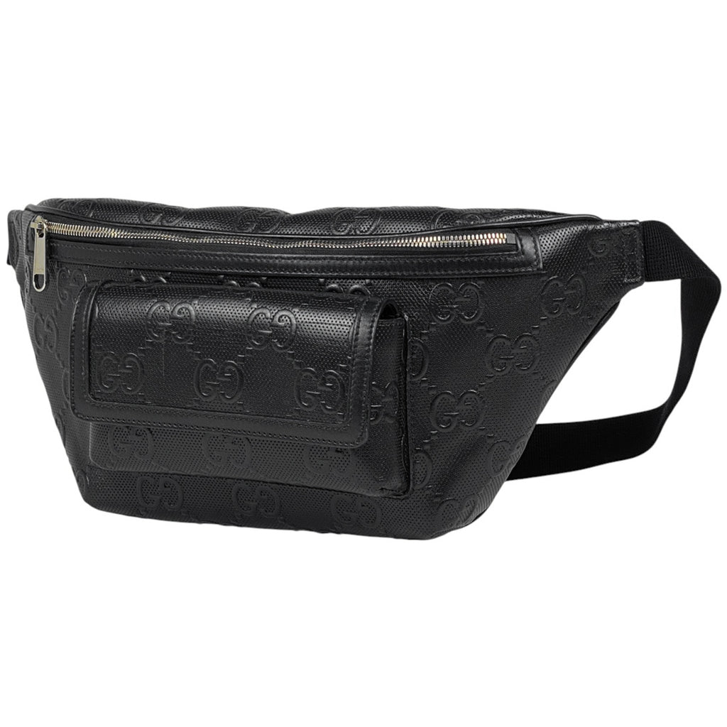 グッチ GGエンボス ベルトバッグ ウエストバッグ ボディバッグ レザー ブラック 645093 メンズ 【中古】brbag