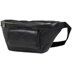 グッチ GGエンボス ベルトバッグ ウエストバッグ ボディバッグ レザー ブラック 645093 メンズ 【中古】brbag