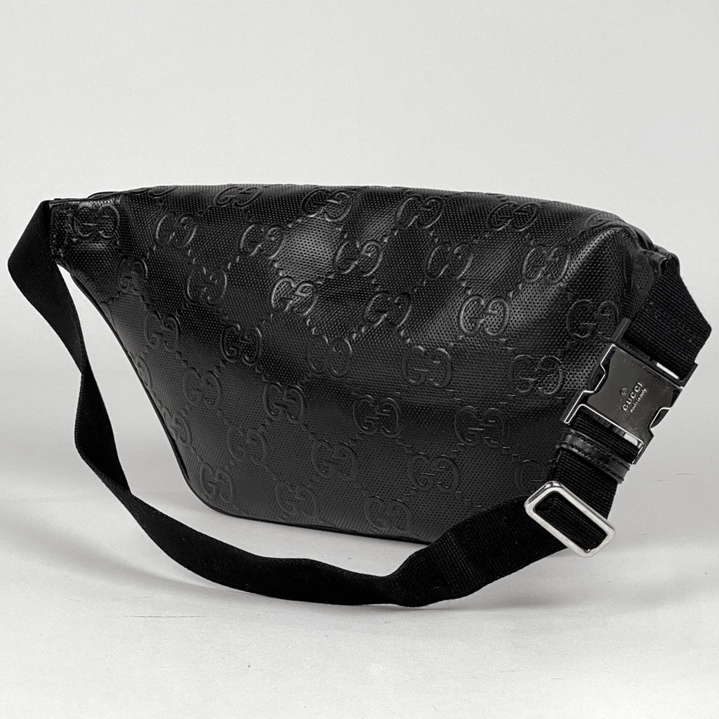 グッチ GGエンボス ベルトバッグ ウエストバッグ ボディバッグ レザー ブラック 645093 メンズ 【中古】brbag