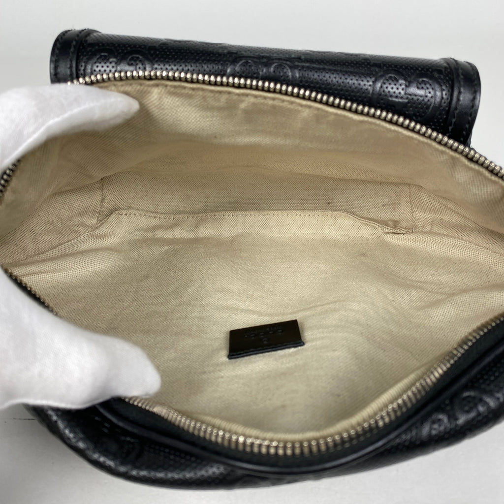 グッチ GGエンボス ベルトバッグ ウエストバッグ ボディバッグ レザー ブラック 645093 メンズ 【中古】brbag