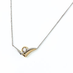 ダイヤモンド デザインネックレス プラチナ YG イエローゴールド ペンダント ネックレス Pt900 Pt850 K18 レディース 【中古】nbjwl