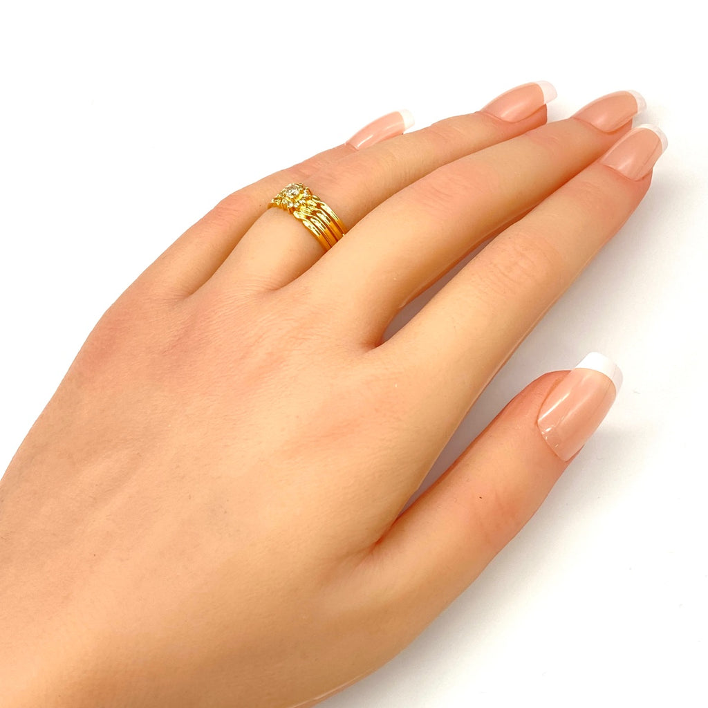 メレダイヤ デザインリング YG イエローゴールド 指輪 リング 12号 K18 ダイヤモンド レディース 【中古】nbjwl