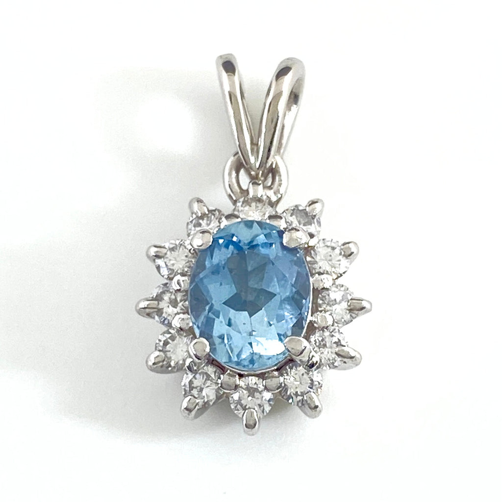 アクアマリン デザインペンダントトップ プラチナ メレダイヤ ペンダントトップ Pt900 アクアマリン ダイヤモンド レディース 【中古】nbjwl