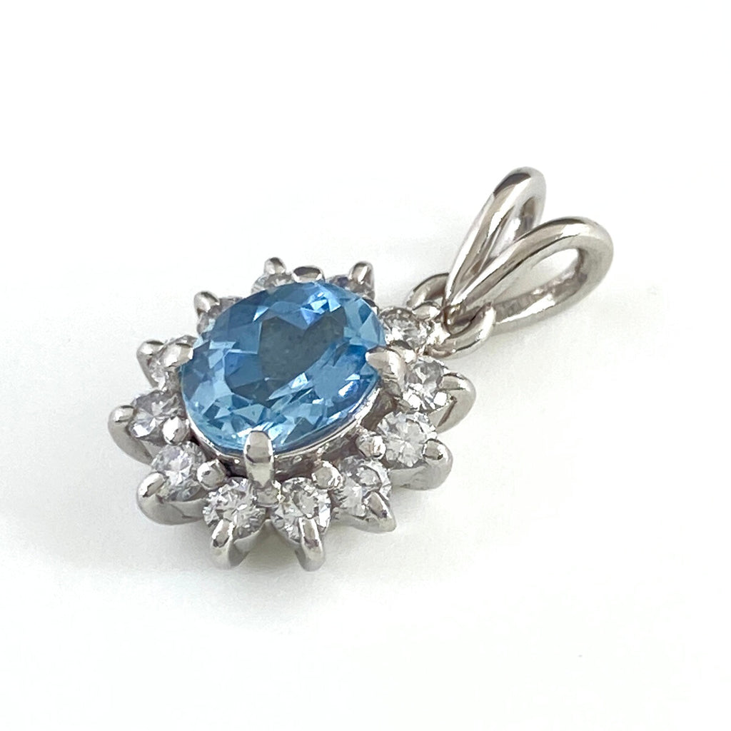 アクアマリン デザインペンダントトップ プラチナ メレダイヤ ペンダントトップ Pt900 アクアマリン ダイヤモンド レディース 【中古】nbjwl