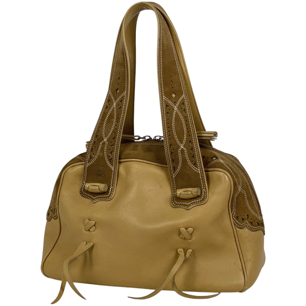 ロエベ アナグラム ハンドバッグ タッセル フリンジ ハンドバッグ レザー ベージュ レディース 【中古】brbag