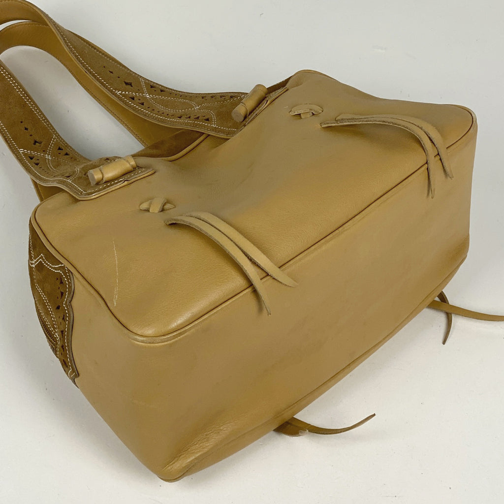 ロエベ アナグラム ハンドバッグ タッセル フリンジ ハンドバッグ レザー ベージュ レディース 【中古】brbag