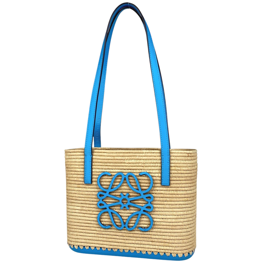 ロエベ アナグラム ハンドバッグ かごバッグ ハンドバッグ ラフィア ベージュ ブルー レディース 【中古】brbag