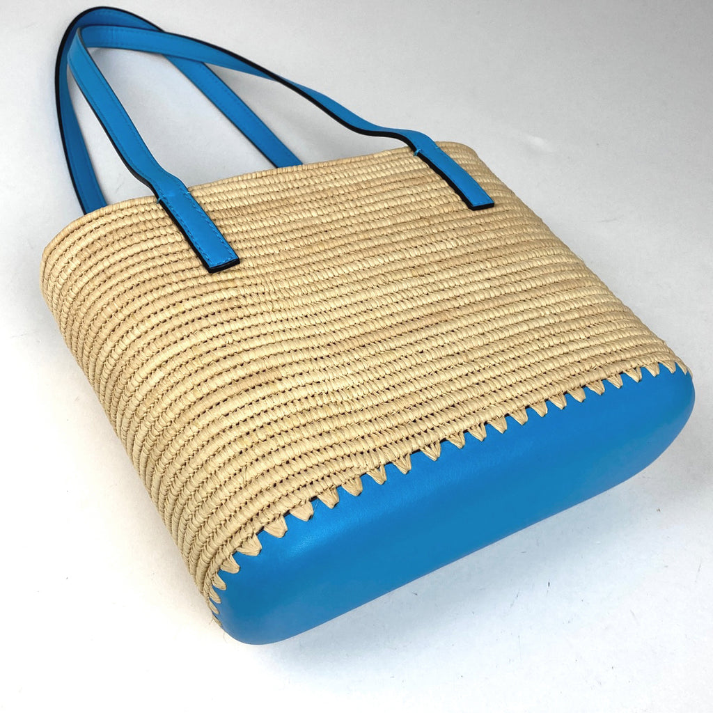 ロエベ アナグラム ハンドバッグ かごバッグ ハンドバッグ ラフィア ベージュ ブルー レディース 【中古】brbag