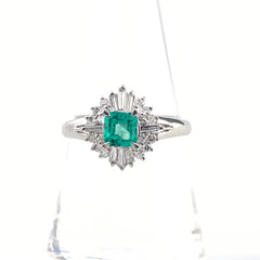 エメラルド デザインリング プラチナ 指輪 メレダイヤ リング 16号 Pt900 エメラルド ダイヤモンド レディース 【中古】nbjwl