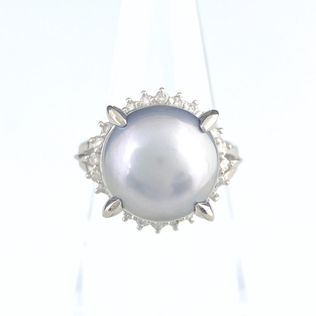 パール デザインリング プラチナ 指輪 メレダイヤ リング 13.5号 Pt900 パール ダイヤモンド レディース 【中古】nbjwl