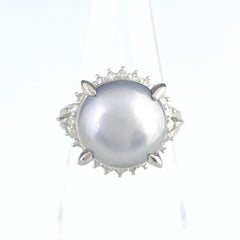 パール デザインリング プラチナ 指輪 メレダイヤ リング 13.5号 Pt900 パール ダイヤモンド レディース 【中古】nbjwl