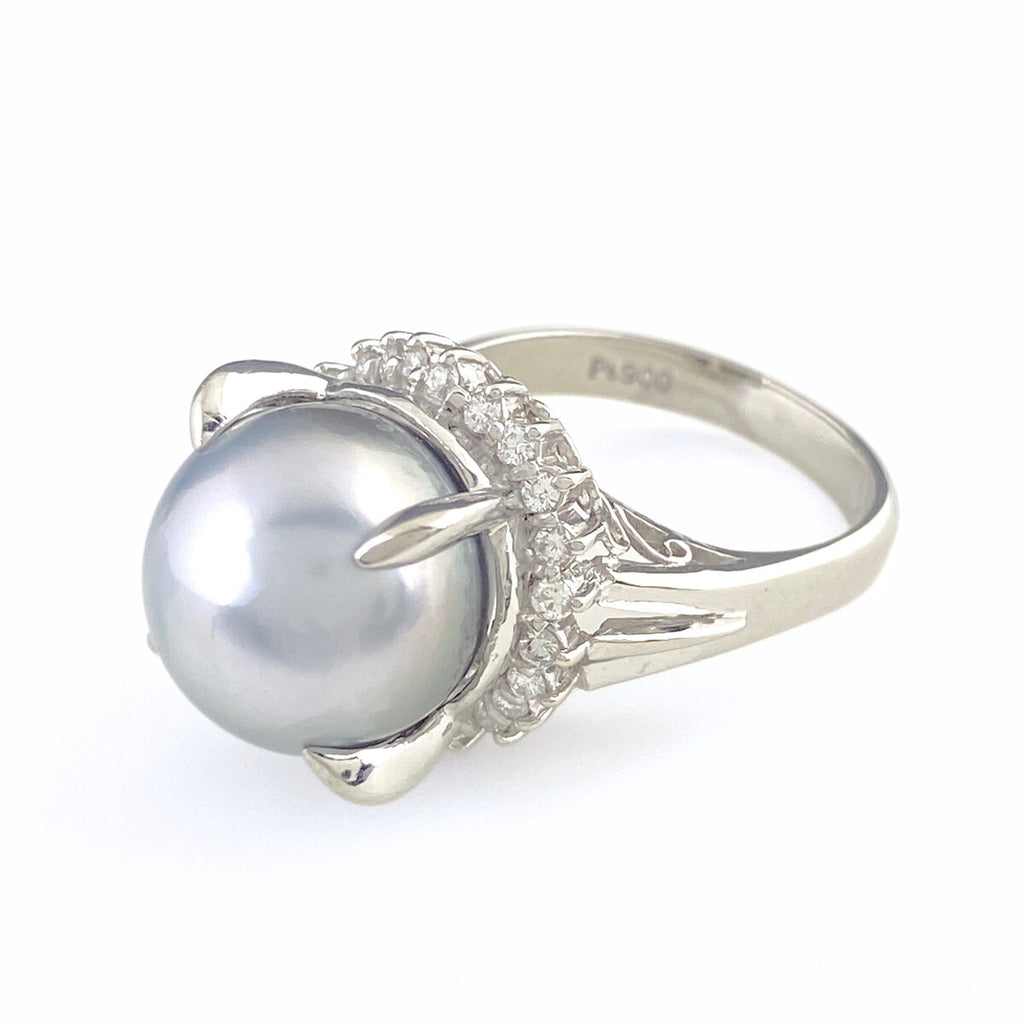 パール デザインリング プラチナ 指輪 メレダイヤ リング 13.5号 Pt900 パール ダイヤモンド レディース 【中古】nbjwl