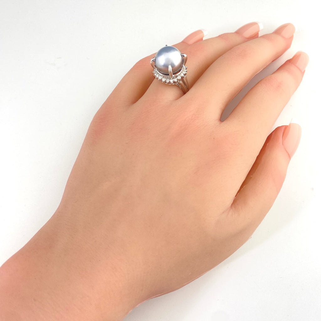 パール デザインリング プラチナ 指輪 メレダイヤ リング 13.5号 Pt900 パール ダイヤモンド レディース 【中古】nbjwl