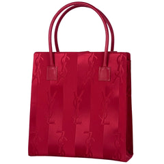 イヴ・サンローラン ロゴ ハンドバッグ YSL ストライプ ハンドバッグ サテン レッド レディース 【中古】brbag