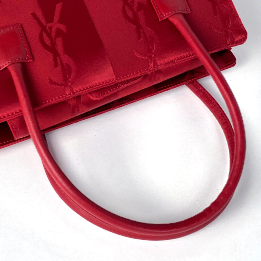 イヴ・サンローラン ロゴ ハンドバッグ YSL ストライプ ハンドバッグ サテン レッド レディース 【中古】brbag
