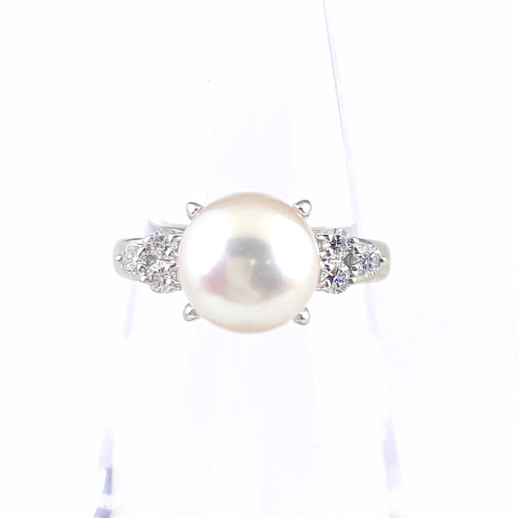 パール デザインリング プラチナ 指輪 メレダイヤ 真珠 リング 11号 Pt900 パール ダイヤモンド レディース 【中古】nbjwl