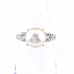 パール デザインリング プラチナ 指輪 メレダイヤ 真珠 リング 11号 Pt900 パール ダイヤモンド レディース 【中古】nbjwl