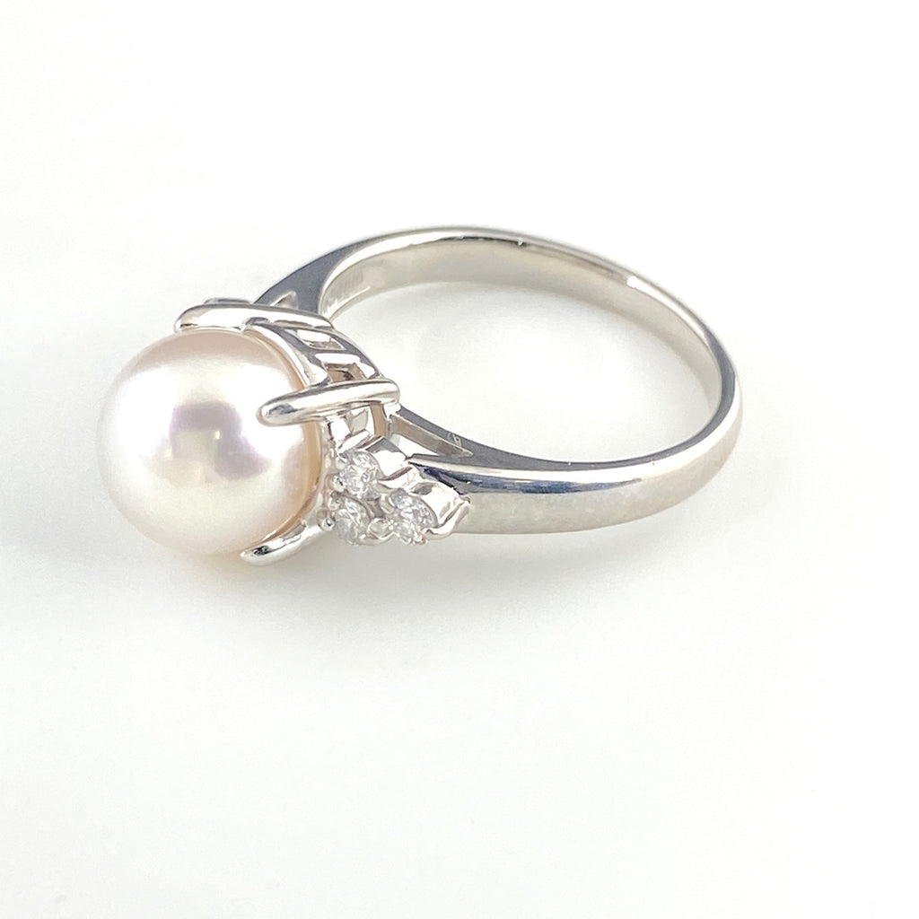 パール デザインリング プラチナ 指輪 メレダイヤ 真珠 リング 11号 Pt900 パール ダイヤモンド レディース 【中古】nbjwl