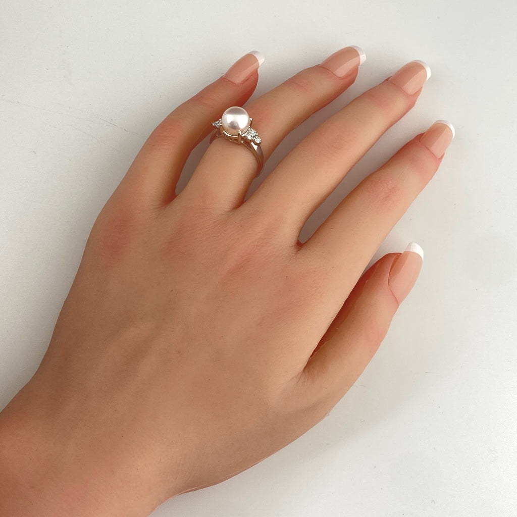 パール デザインリング プラチナ 指輪 メレダイヤ 真珠 リング 11号 Pt900 パール ダイヤモンド レディース 【中古】nbjwl