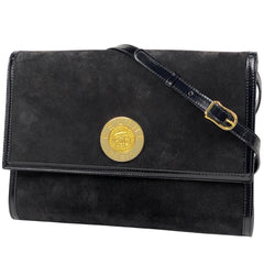 セリーヌ サークル ロゴ ショルダーバッグ 斜め掛け ショルダーバッグ スエード ブラック レディース 【中古】brbag