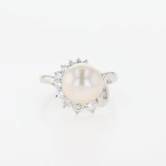 パール デザインリング プラチナ 指輪 メレダイヤ 真珠 リング 8号 Pt900 パール ダイヤモンド レディース 【中古】nbjwl