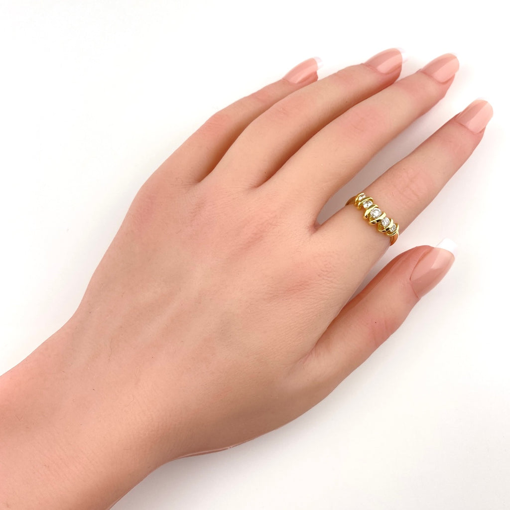 メレダイヤ デザインリング YG イエローゴールド 指輪 リング 10.5号 K18 ダイヤモンド レディース 【中古】nbjwl