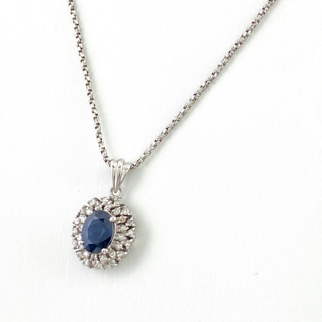 サファイア デザインネックレス プラチナ ペンダント メレダイヤ ネックレス Pt900 Pt850 サファイア レディース 【中古】nbjwl