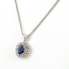 サファイア デザインネックレス プラチナ ペンダント メレダイヤ ネックレス Pt900 Pt850 サファイア レディース 【中古】nbjwl