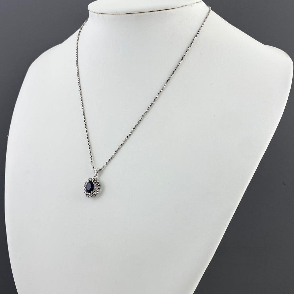 サファイア デザインネックレス プラチナ ペンダント メレダイヤ ネックレス Pt900 Pt850 サファイア レディース 【中古】nbjwl
