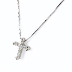 クロスモチーフ デザインネックレス プラチナ ペンダント メレダイヤ 十字架 ネックレス Pt900 Pt850 ダイヤモンド レディース 【中古】nbjwl