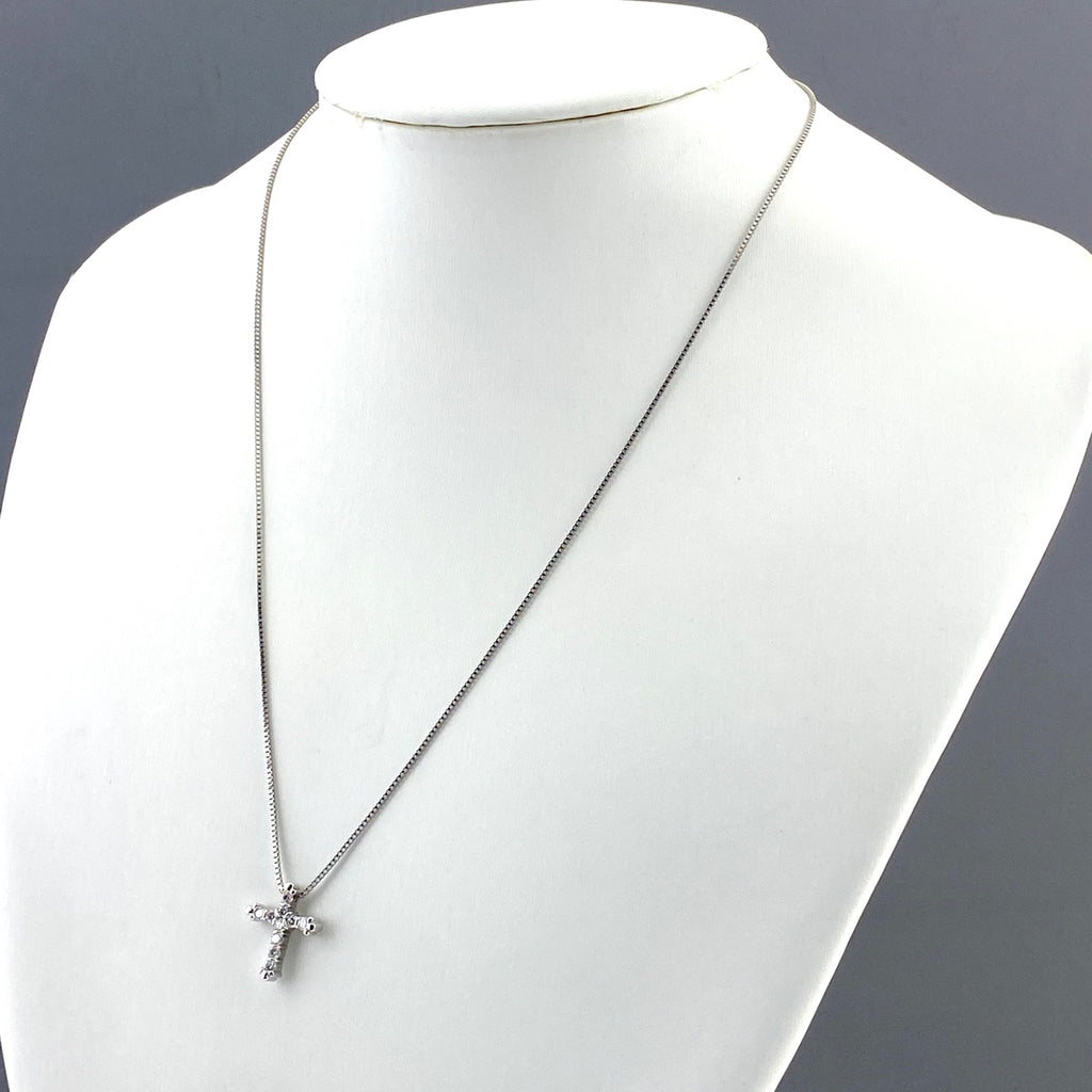 クロスモチーフ デザインネックレス プラチナ ペンダント メレダイヤ 十字架 ネックレス Pt900 Pt850 ダイヤモンド レディース 【中古】nbjwl