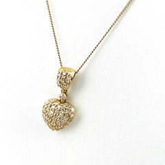 ハートモチーフ デザインネックレス YG イエローゴールド ペンダント メレダイヤ ネックレス K18 750 ダイヤモンド レディース 【中古】nbjwl