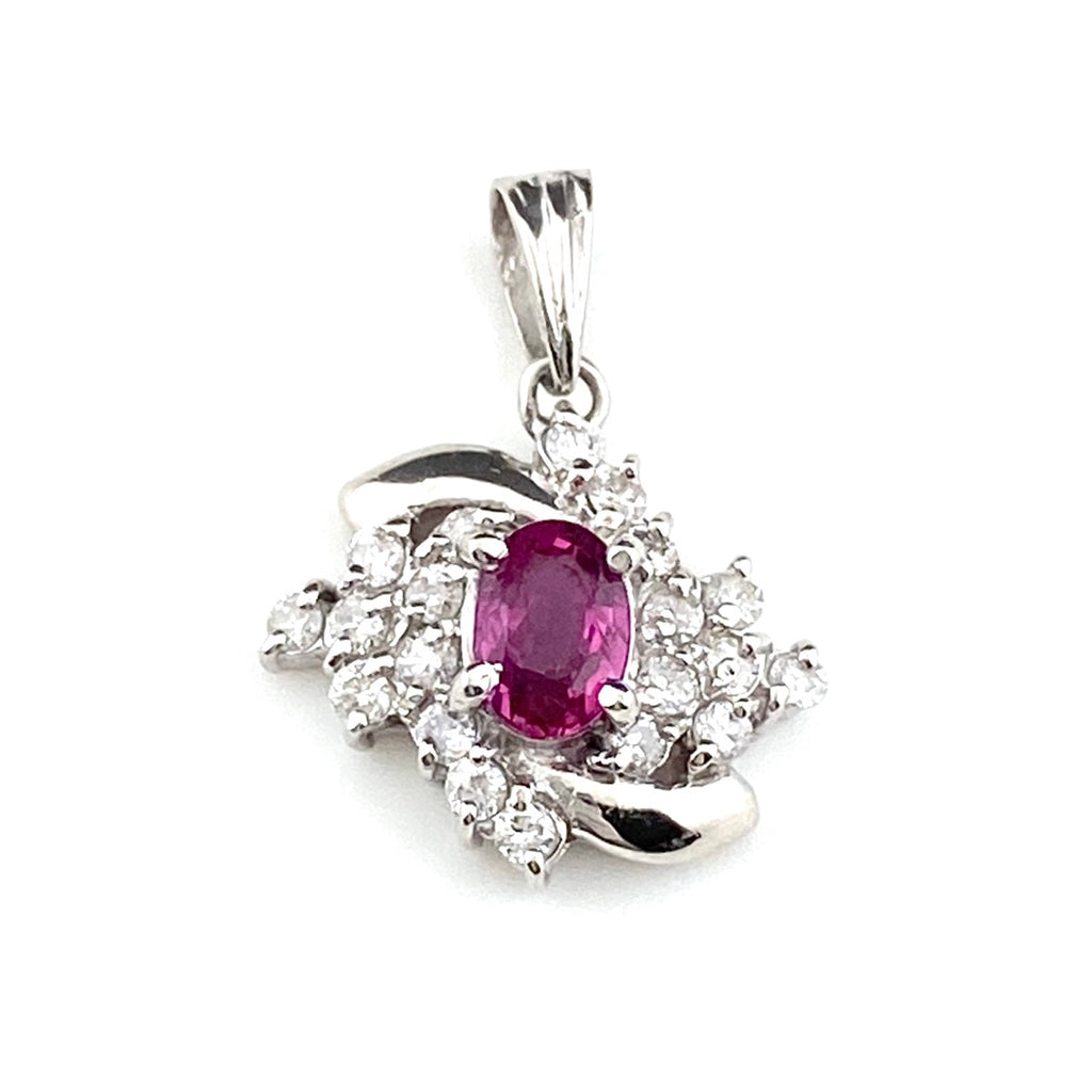 ルビー デザインペンダントトップ プラチナ メレダイヤ ペンダントトップ Pt900 ルビー ダイヤモンド レディース 【中古】nbjwl