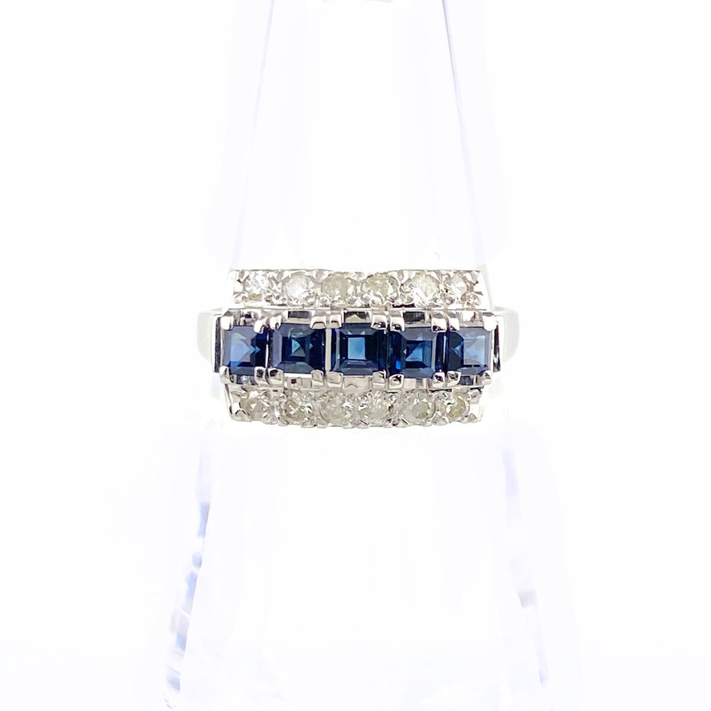 サファイア デザインリング プラチナ 指輪 メレダイヤ リング 13.5号 Pt900 サファイア ダイヤモンド レディース 【中古】nbjwl