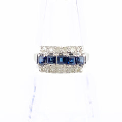 サファイア デザインリング プラチナ 指輪 メレダイヤ リング 13.5号 Pt900 サファイア ダイヤモンド レディース 【中古】nbjwl