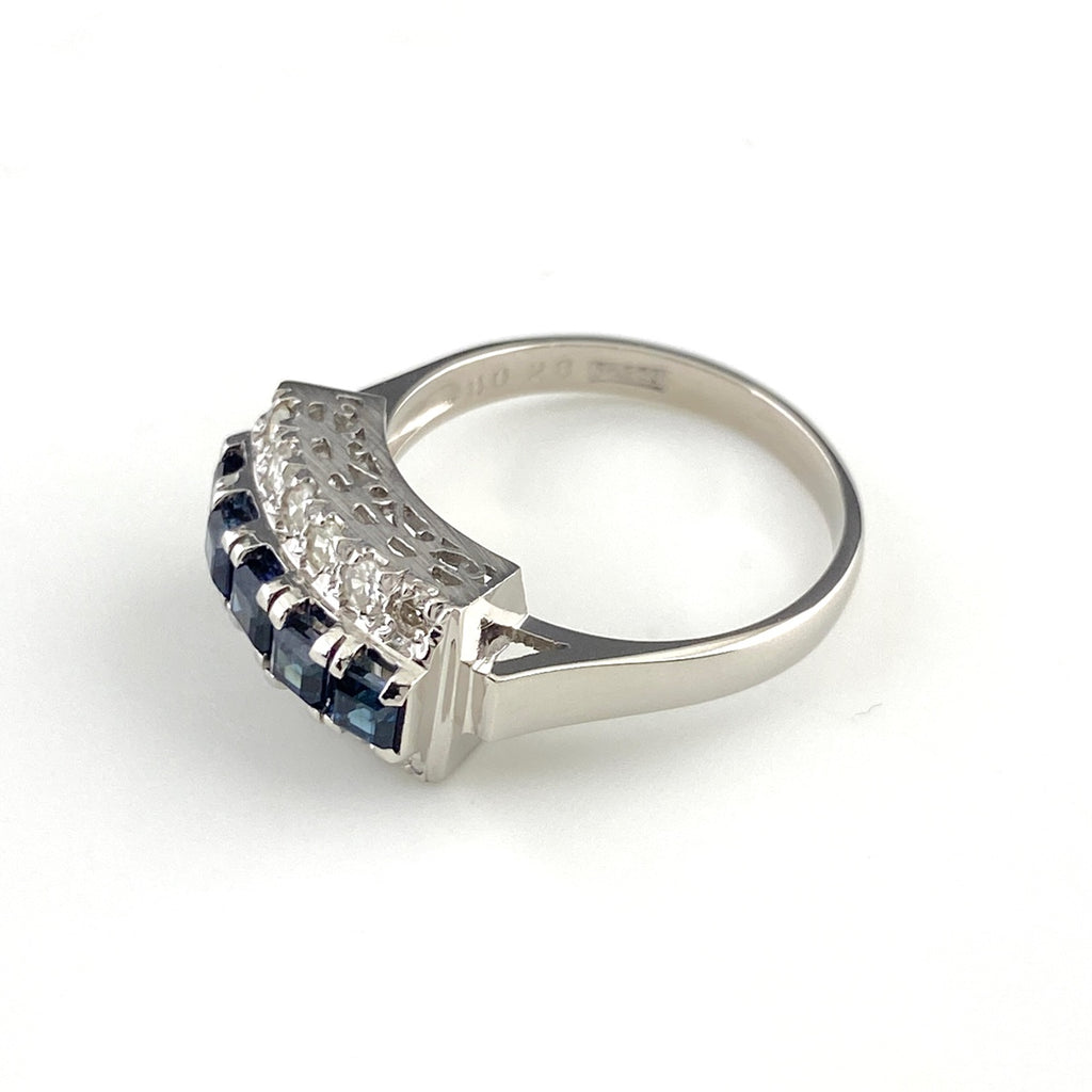 サファイア デザインリング プラチナ 指輪 メレダイヤ リング 13.5号 Pt900 サファイア ダイヤモンド レディース 【中古】nbjwl