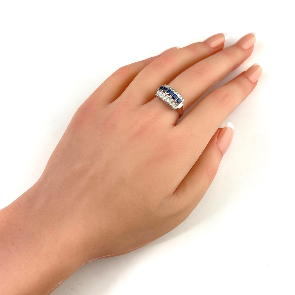 サファイア デザインリング プラチナ 指輪 メレダイヤ リング 13.5号 Pt900 サファイア ダイヤモンド レディース 【中古】nbjwl