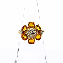 フラワーモチーフ デザインリング YG イエローゴールド 指輪 メレダイヤ イエローサファイア 花 リング 14.5号 K18 ダイヤモンド イエローサファイア レディース ノンブランドジュエリー 【中古】nbjwl