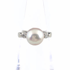 パール デザインリング プラチナ 指輪 メレダイヤ 真珠 リング 9号 Pt900 パール ダイヤモンド レディース 【中古】nbjwl